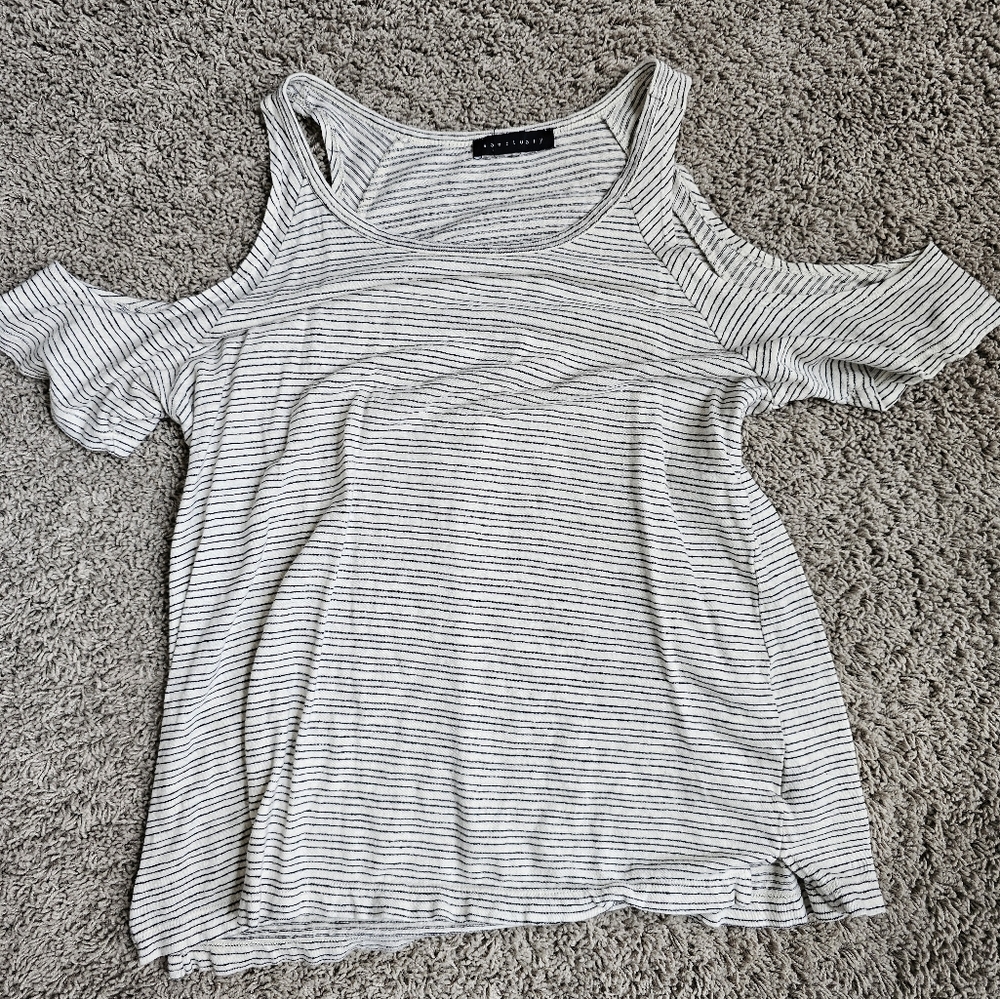 Sanctuary Off The Shoulder Short Sleeve Stripped Shirt